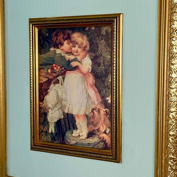 VINTAGE Gold wood framed ART print Fred Morgan “OVER THE GARDEN WALL” pears soap - Picture 3 of 11